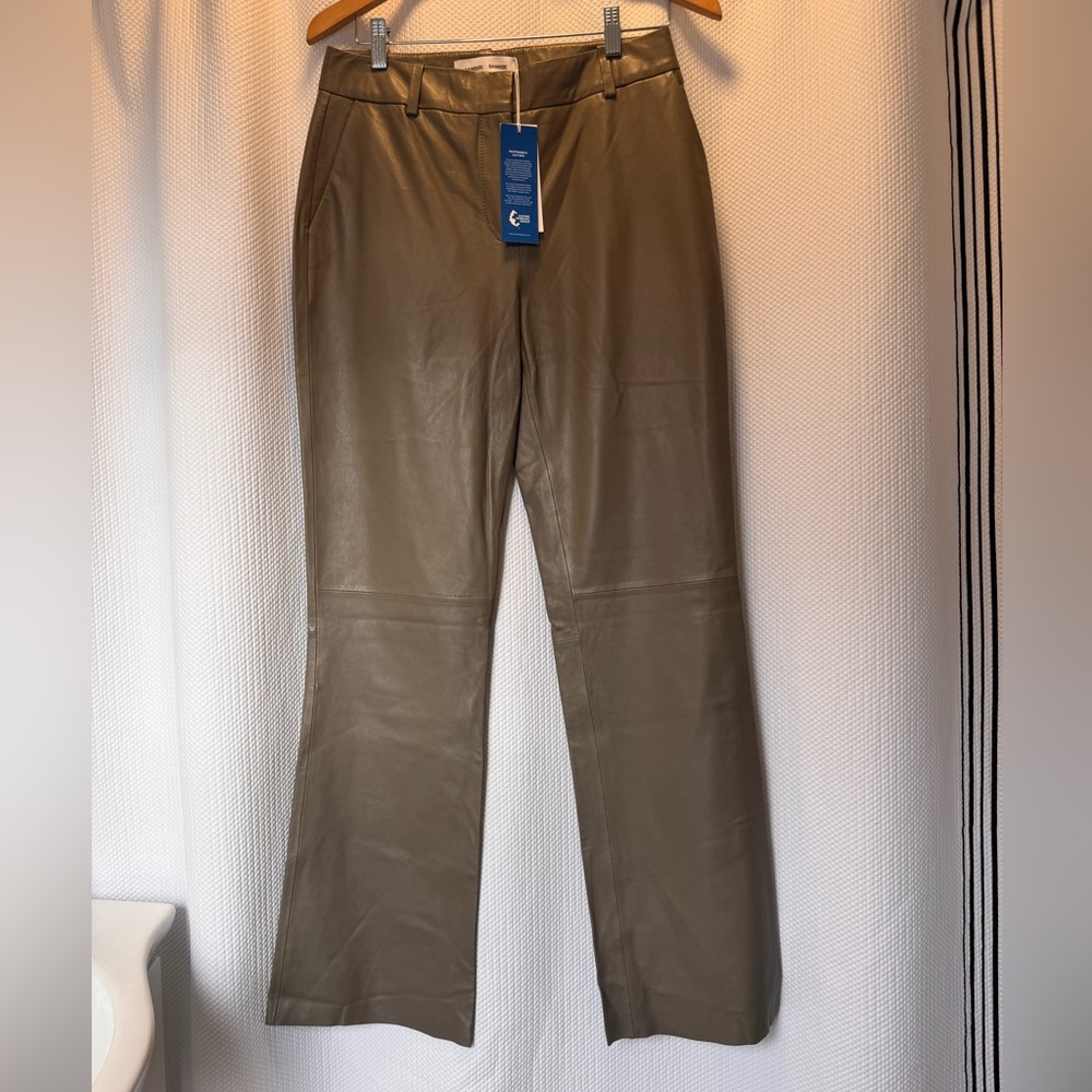 Samsoe Samsoe Greige Lamb Leather Pants NWT